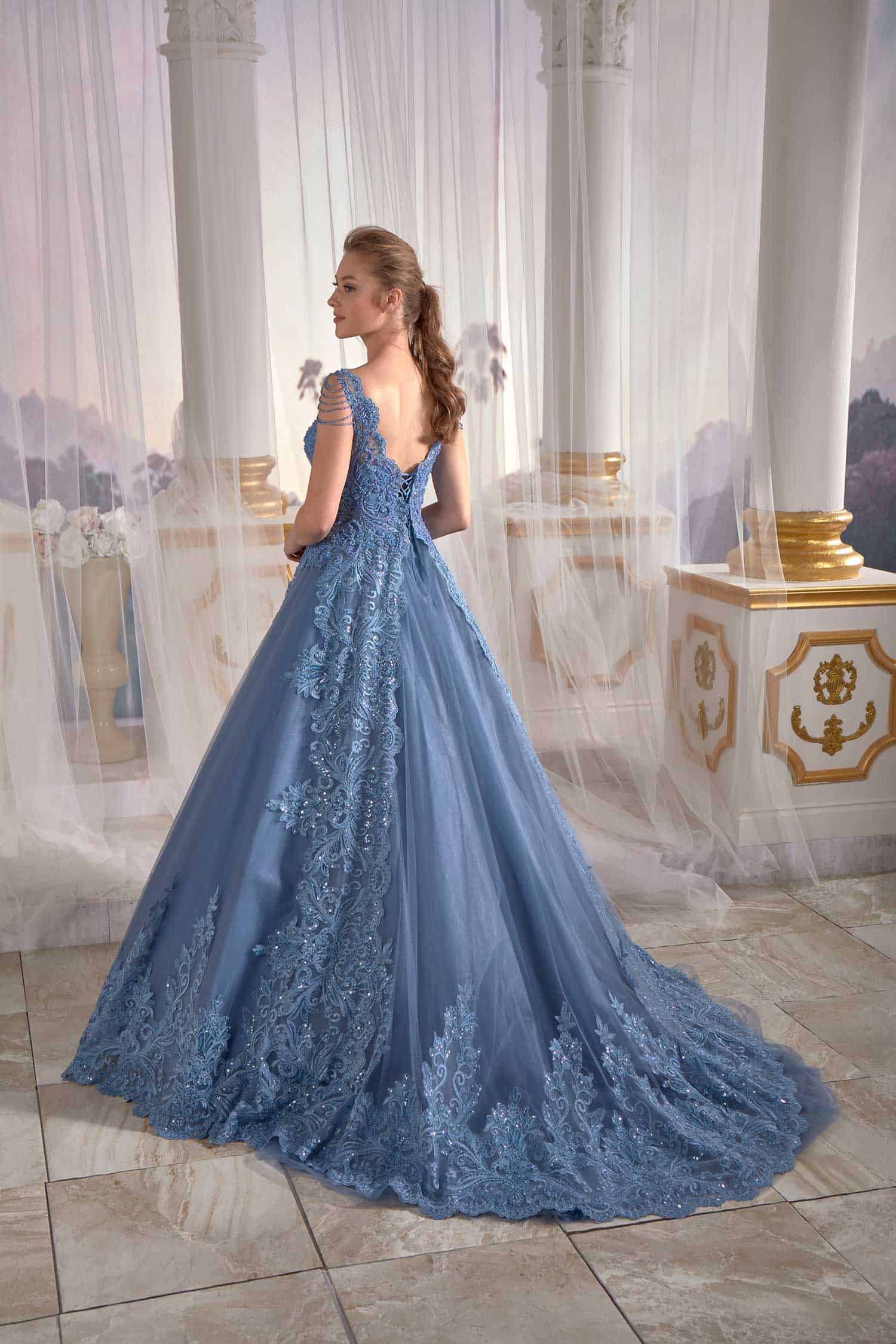 Anthracite Blue Low Sleeve Halter Long Evening Dress Needle & Thread e Sultan Dress Anthracite Blue Low Sleeve Halter Long Evening Dress Needle & Thread e Sultan Dress