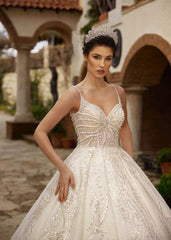 buy Elegant Modest Sequins Embellished Tulle Lace Bridal Gown With Train online bridal store