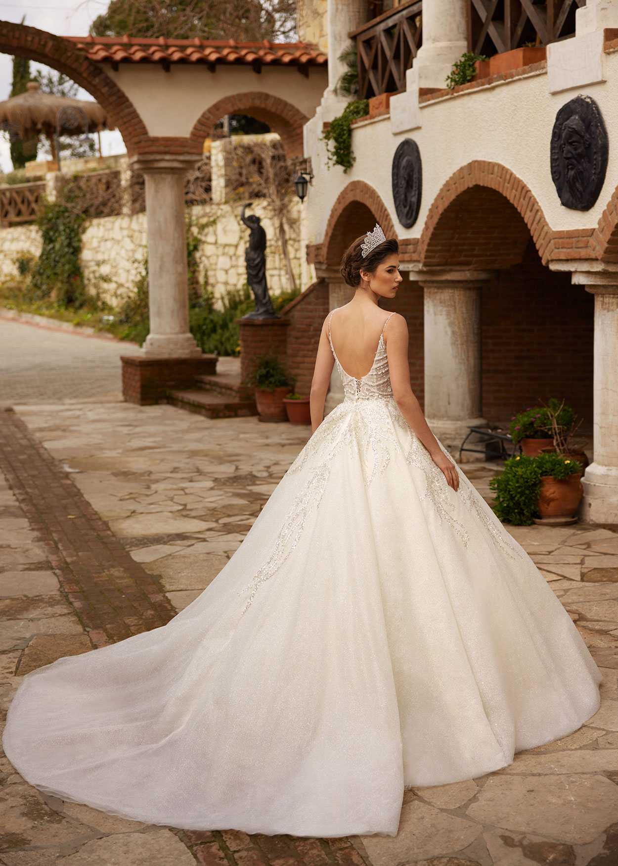 buy cheap Classic Modest Spaghetti Sleeves Sequin Beaded Wedding Dress online wedding dress shop